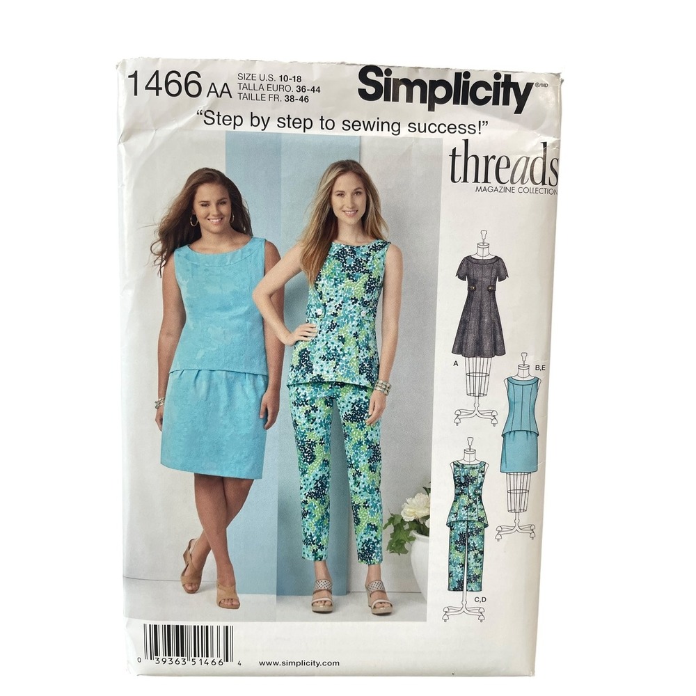 Simplicity 1466 AA Misses Dress Tunic Skirt Pants US 10-18 Modern Uncut FF